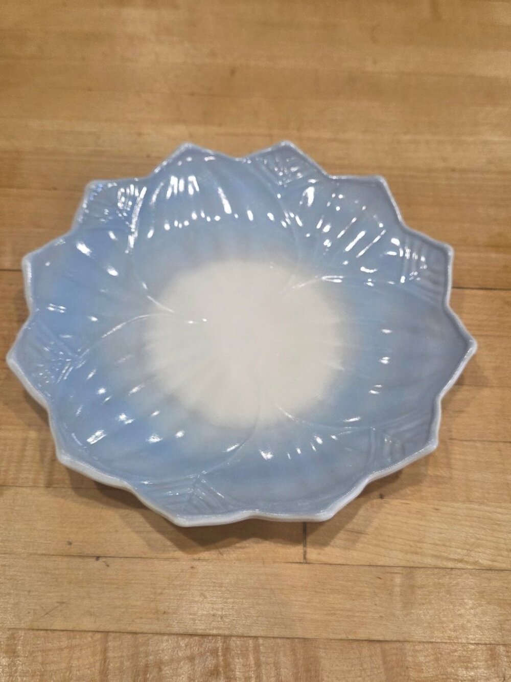 Vintage Fire King Azurite Blue Leaf and Blossom Milk Glass Bowl 8.25 Inch